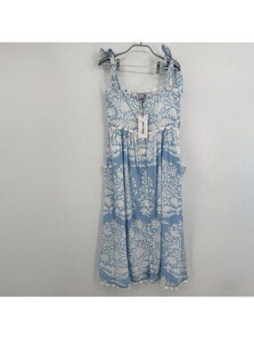 Juliet Dunn Pale Blue Palladio Square Neck Toe Shoulder Midi Dress 1/S Ric Rac